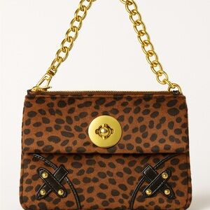 ❤️ Leopard Print Calf Hair Shoulder, Clutch Crossbody Bag Chain Detail Vegan